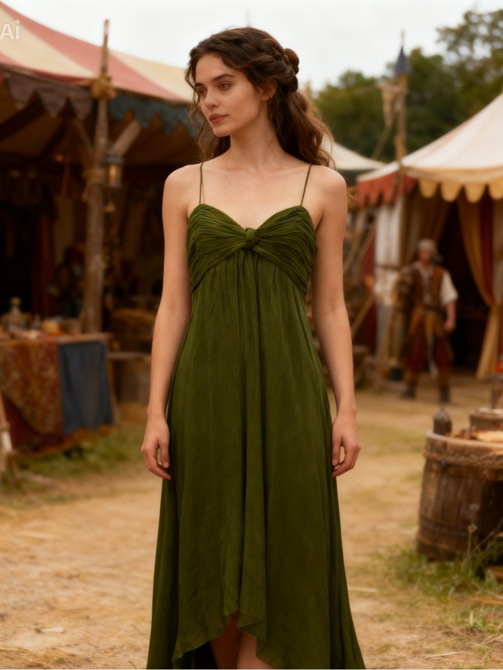 Forest Green Fairycore Ren Faire Handkerchief Hem Maxi Dress Cottagecore Boho S